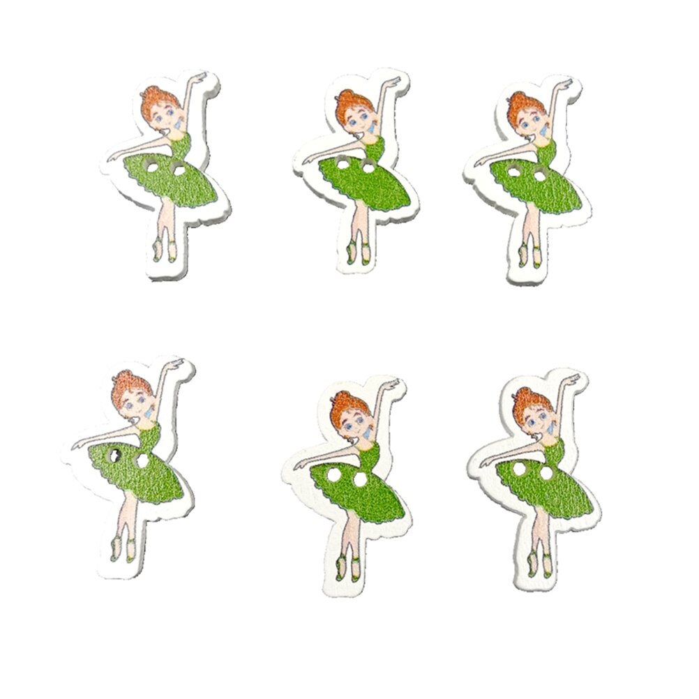 100Pcs Painted Cartoon Houten Knoppen Ballet Dancing Girl Patroon Knoppen Milieuvriendelijk Hout Naaien Knop Diy Doek Decor Suuply