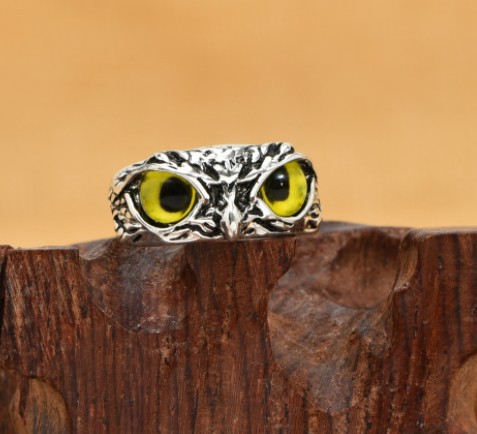 Charm Vintage Uil Ring voor Mannen Vrouwen Schattige Dieren Uil Jeugd Gothic Ringen Sieraden Accessoires: YELLOW