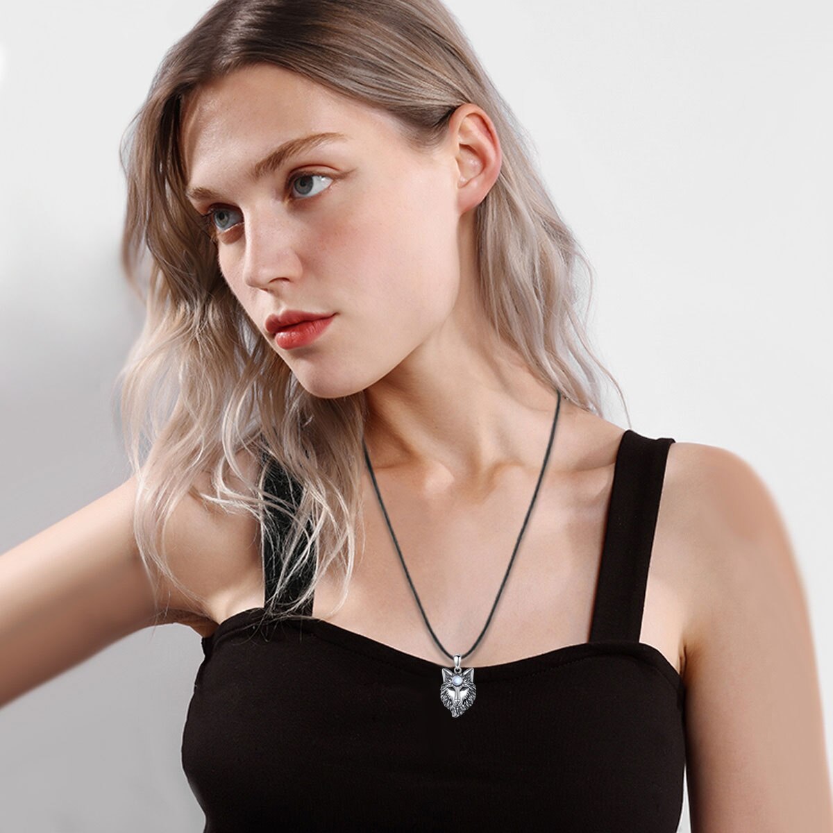 Eudora 925 Sterling Sillver Wolf Hoofd Amulet Hanger Ketting Mode Maansteen Wolf Koning Hanger Warriors Sieraden Voor Mannen Vrouwen