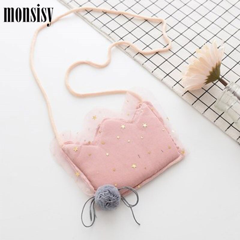 Monsisy Children Wallet Coin and Purse Handbag For Girl Lolita Mini Kid Bag Kawaii Baby Toddler Lace Crown Cross Body Bag