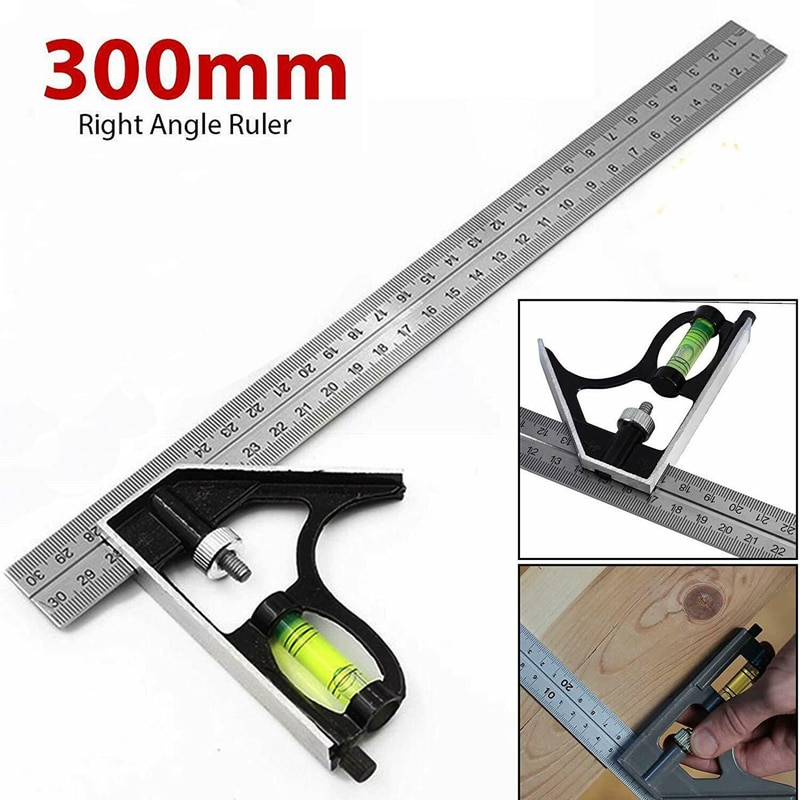 thumbnail image 2 of 300mm Adjustable Combination Try Square Set – Stainless Steel, Metric/Imperial, 12" Right Angle Guide 2 of 4