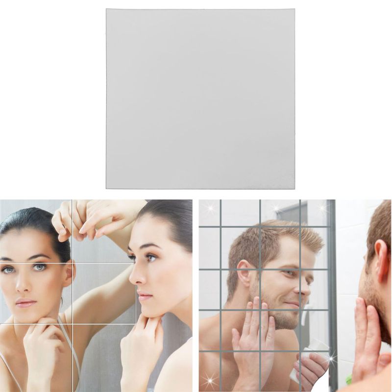 16Pcs Removable Square Flexible Mirror Wall Stickers Home Decor Non Glass Mirror