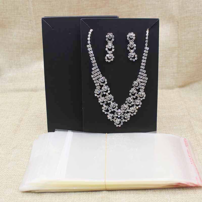 15.5*9.5cm black/kraft large costume necklace with earring display card big jewelry set package show card 100pcs+100match bag