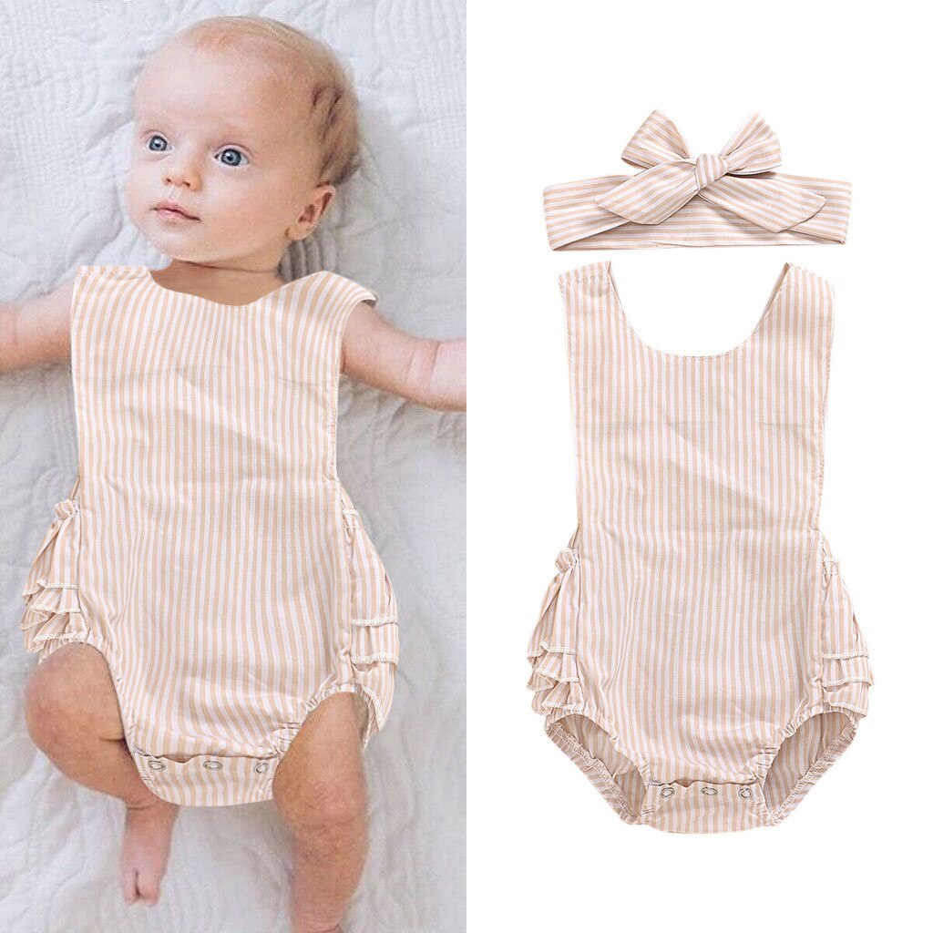Peuter Baby Meisje Kleding Kinderen Meisjes Jongens Mouwloos Ruche Streep Romper Sunsuit Kleding Peuter Rompertjes Meisjes Rompertjes