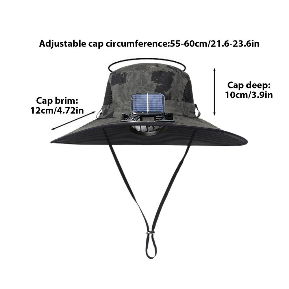 Fischerhut mit Solarventilator, wiederaufladbarer Sonnenhut mit Solarventilator, leichte Angelhüte, breite Krempe, draussen-Sonnenschutz zum Wandern: Armee Grün