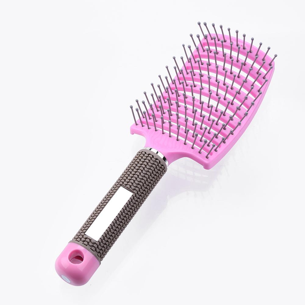 Plastic Nylon Anti-Statische Borstel Gebogen Rij Hoofdhuid Massager Styling Kam Voor Haar Kapper Kappers Gereedschap: Roze