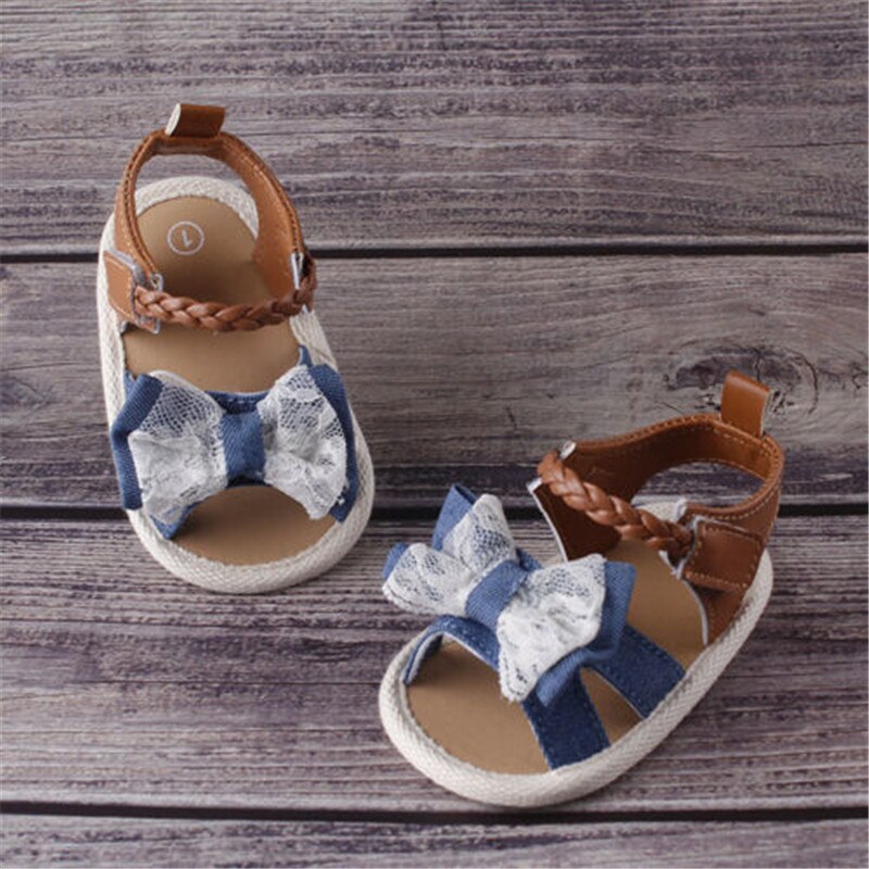 Zomer Baby Meisjes Kids Peuter Casual Geometrie Strik Sandalen Antislip Crib Schoenen Soft Sole Prewalkers: Bruin / 7-12 Months