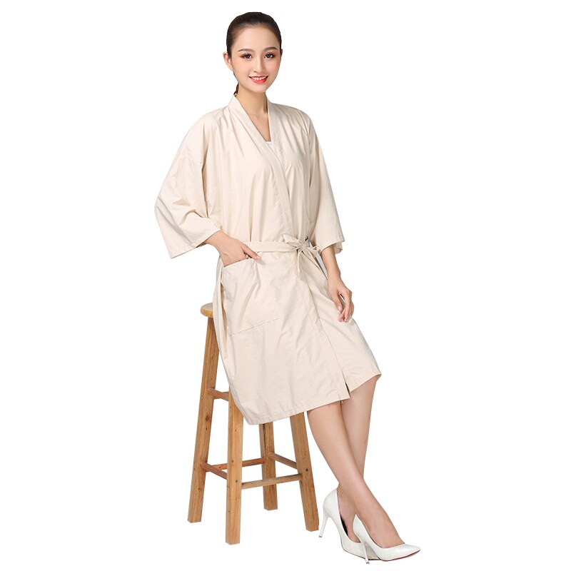 Bata de cliente de lujo para salón de belleza, bata para peluquería, estilo Kimono, capa de peluquería, SPA, Hotel, ropa para invitados: A013-Beige