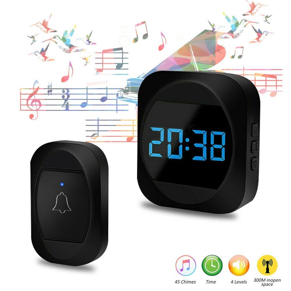 Classic Wireless Doorbell Smart Household Door Bell with Time Display Volume Adjustable Mutil Use for Home Apartment Office