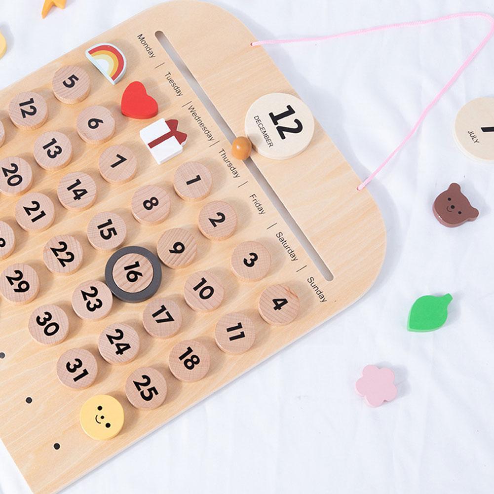 Calendario de pared de madera para niños, calendario con fecha, tiempo, aprendizaje activo, tiempo en familia, juguetes para niños en casa N9R6