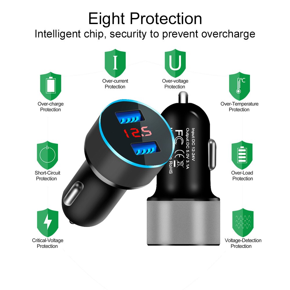 Universale Dual Usb Car Charger 5V 3.1A Con Display A LED Del Telefono Auto-Caricatore per Xiaomi Samsung S8 iPhone X XS 8 Più Tablet etc