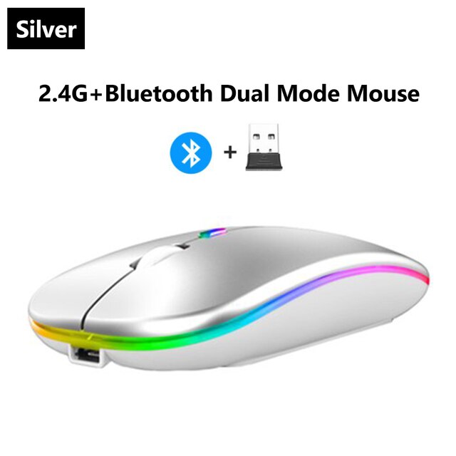 ANKNDO Wireless Mouse RGB Rechargeable Bluetooth Mouse Ultra-Thin 2.4G USB Mous Mute Mouse Mice For PC Laptop Computer Mause: silver bluetooth