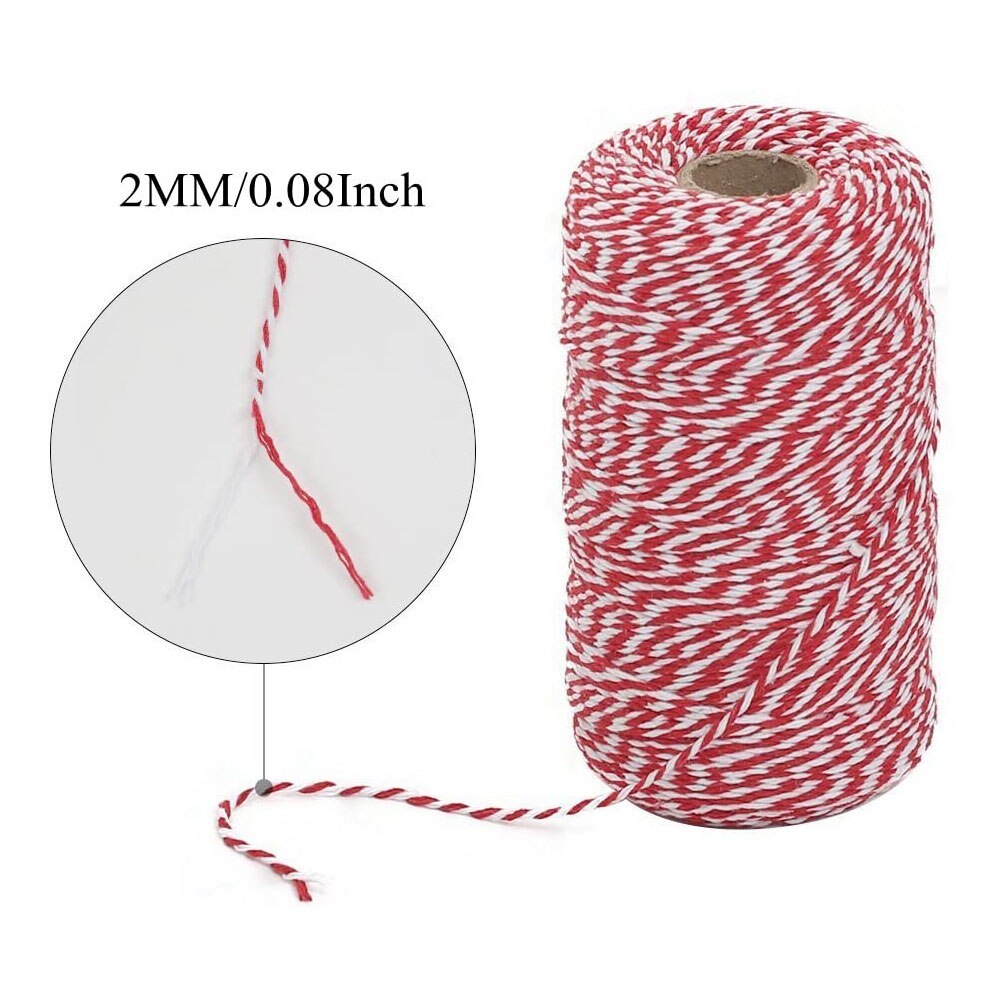 Ficelle De Coton Rouge Et Blanche 2 Mm - 2 Rouleaux De 100 M Pour Emballage Cadeaux, DIY Et Décoration Noël