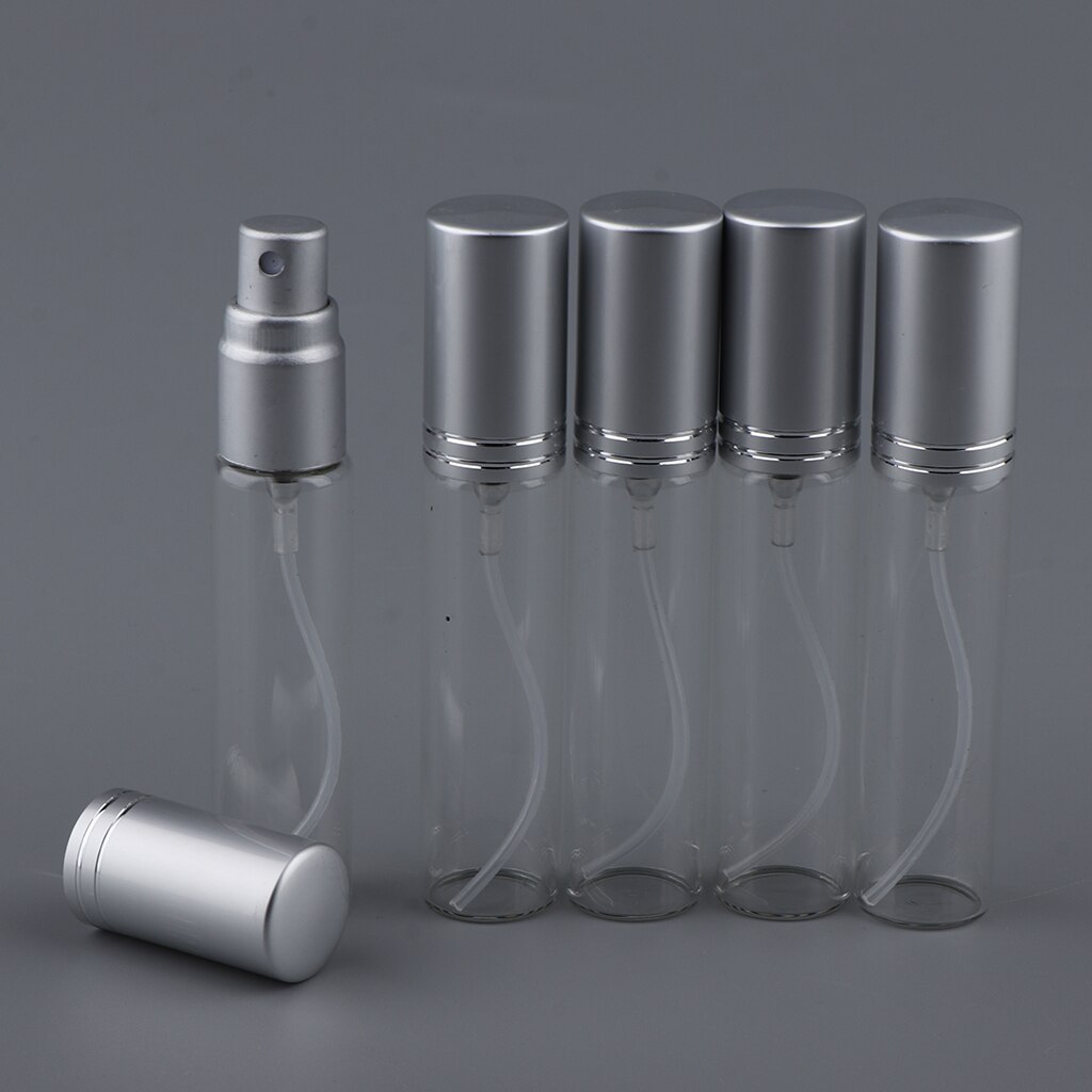 10ml glas spray parfume flasker  , 5 stk rejse lille tom forstøver flaske duft fin tåge fødselsdag: Sølv