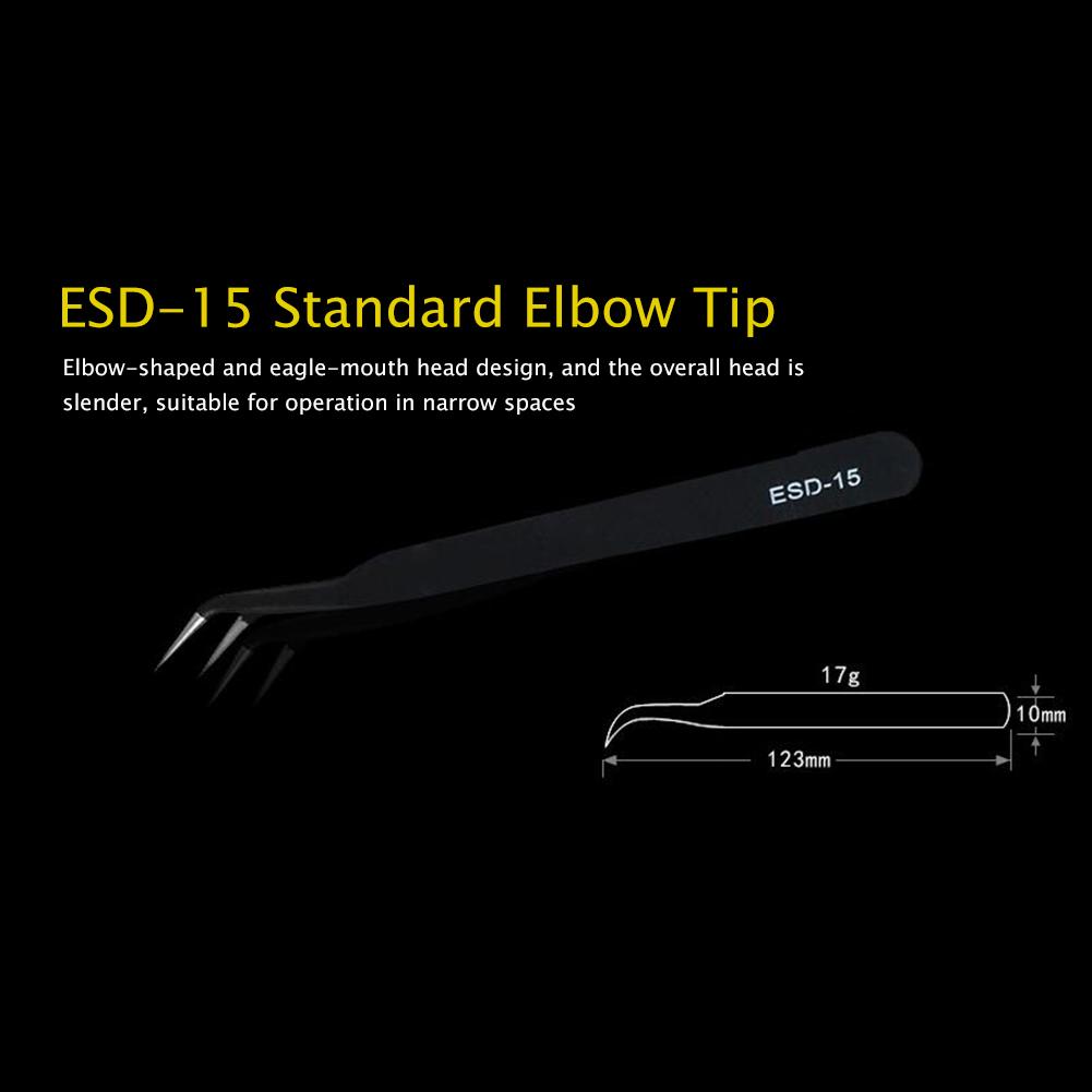 Kit de pince à épiler antistatique d'esd d'acier inoxydable de 9 pièces avec la pointe plate droite incurvée pour réparer des bijoux d'artisanat