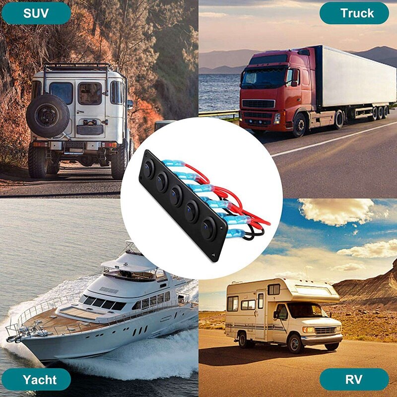 Rocker Switch Panel with 5 On-Off Pre-Wired Toggle Switches for 12V 24V Car Vehicle Trailer Truck SUV Marine Boat RV Ship