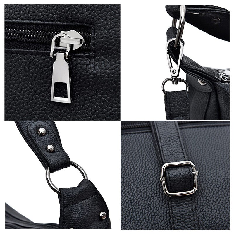 Pu læder dame skuldertaske klassisk blød crossbody taske dame messenger bag ensfarvet stor kapacitet