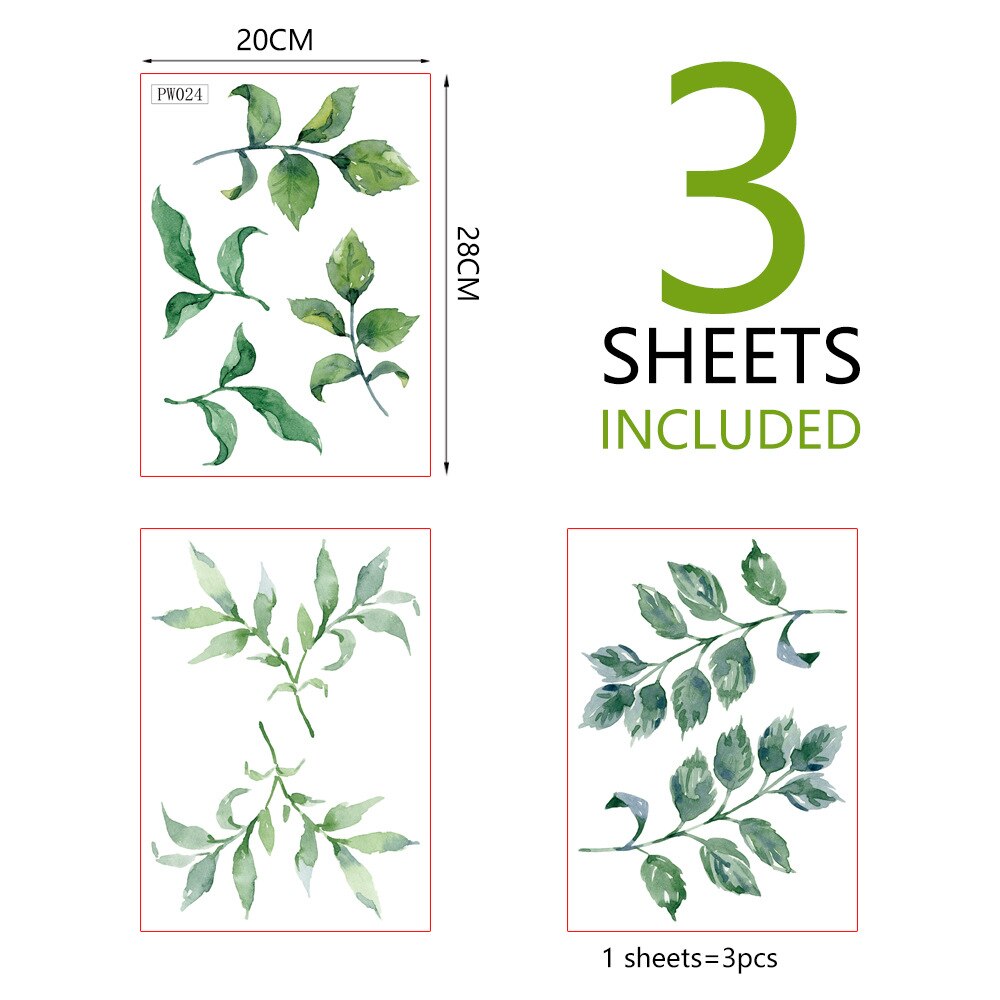 Tofok 3pcs/set Green Leaves Wall Sticker DIY Modern Art Vinyl Decal Kids Room Nursery Kitchen Wallpaper Poster Home Decoration