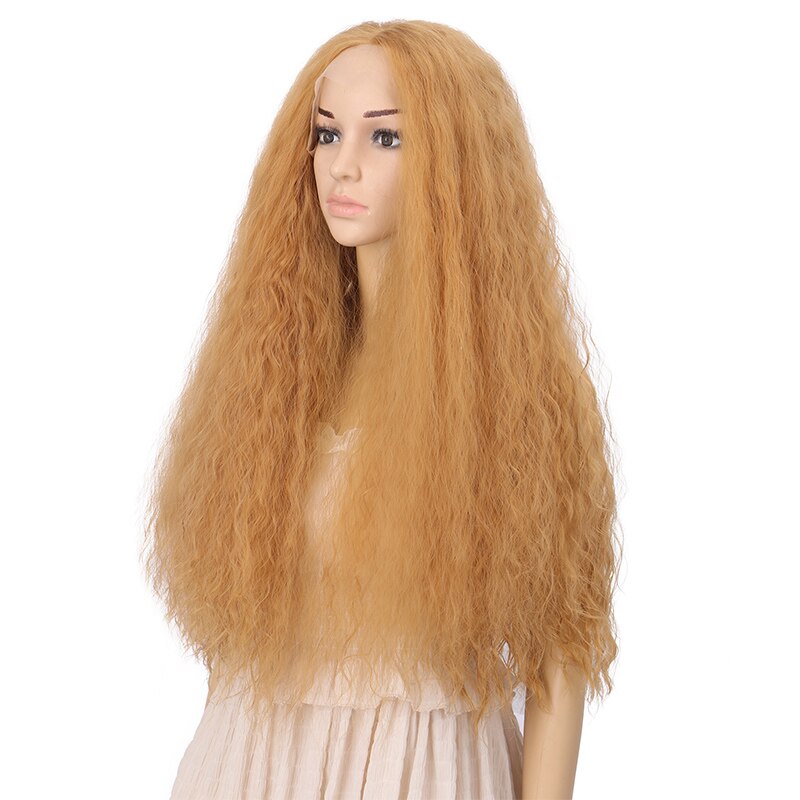 MANWEI Hair Curly Glueless Lace Wig Baby Hair Golden Color Synthetic Hair Lace Front Wigs with Natural Hairline Hair