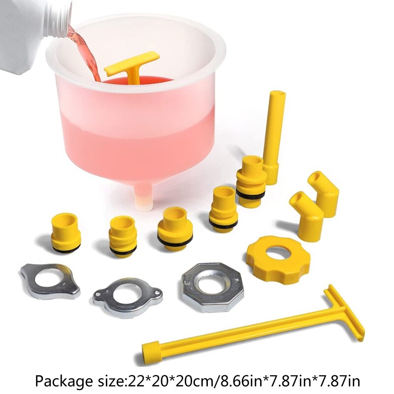 No Spill Coolant Funnel Kit, Spill Free Radiator Coolant Filling Funnel Bleeder with Adapters General-Purpose 15pcs