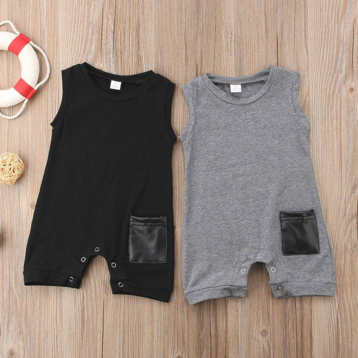 Brand Cute Toddler Baby Boys Girl Cotton Romper Sleeveless Jumpsuit Pocket Patchwork Outfits Kids Clothes Sunsuit Sets