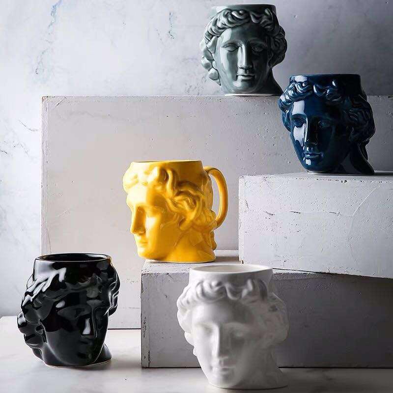 580ML Ceramic Mug David Ancient Greek Apollo Art Sculpture Mug Office Coffee Milk Cup Retro Desktop Decoration