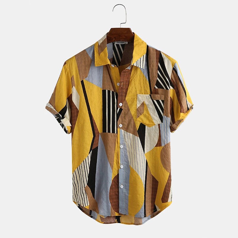 Bestverkochte product in heren multicolor casual overhemd met korte mouwen plus size camisas para hombre herenkleding: Geel / Ik