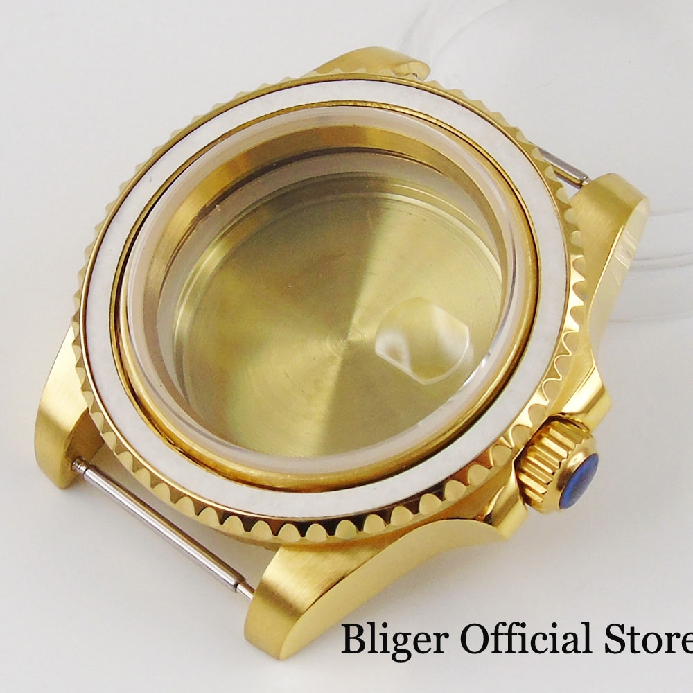 Gold Coated 40mm Watch Case Sapphire Crystal Fit NH35 NH35A Movement Solid Backcover