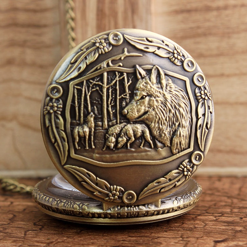 Varg gravera kvarts fickur kedja retro varg skola halsband klocka tiger 3d orm klocka steampunk kvinnor män
