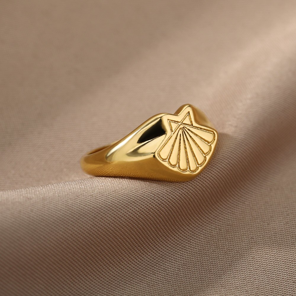 Klassische muschelringe für damen, Jahrgang-edelstahl-goldring Ich bin boho-stil, ehering-schmuck für paare