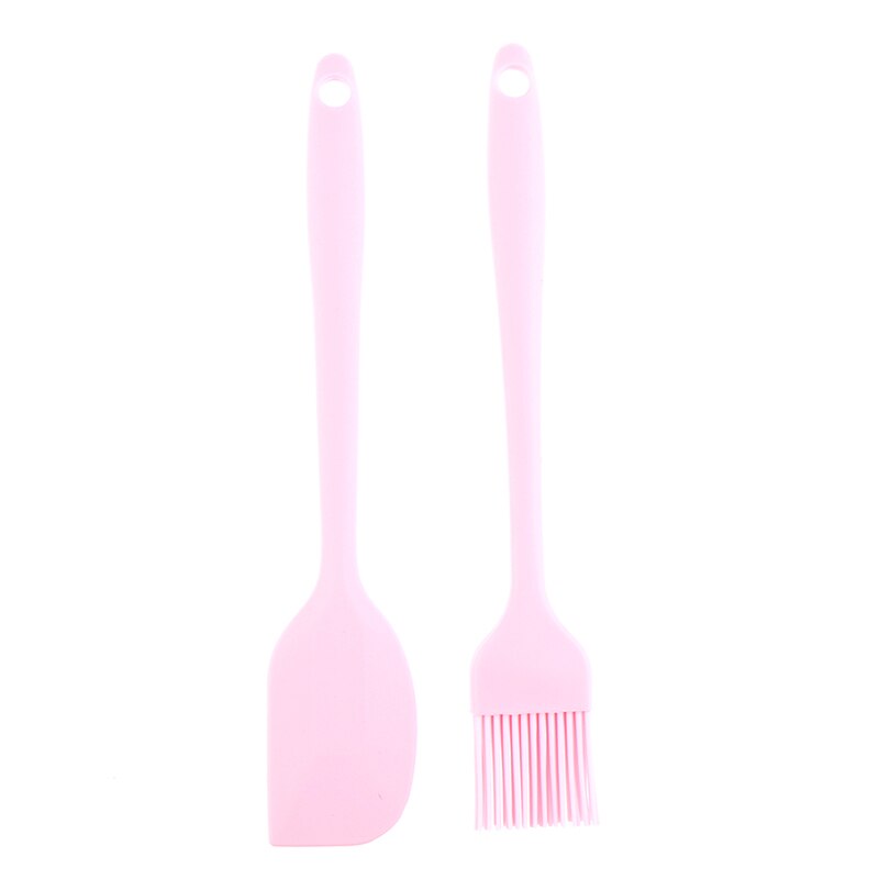 2 st / uppsättning silikon bakverktyg redskap basting bakverk bakning matlagning bbq verktyg kakborste och tårta spatel slumpmässig färg: Rosa