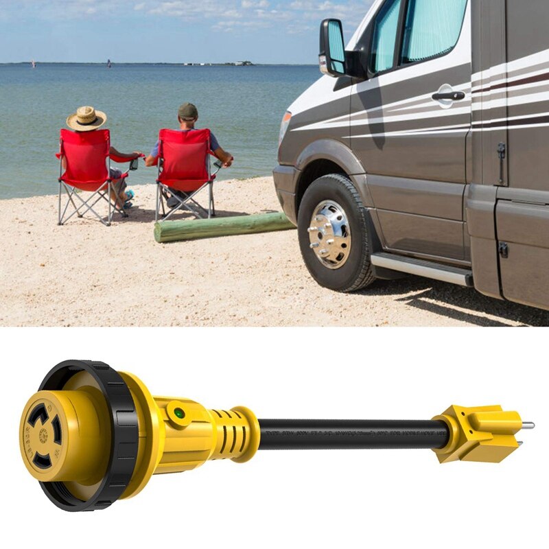 Heavy Duty Rv Power Cord Plug Adapter, 15Amp Male To 30Amp Female with Twist Lock, Led Indicator