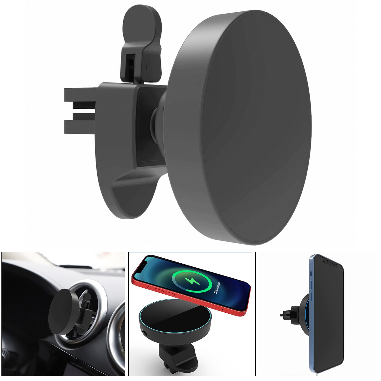 Magnetisk trådlös bil laddare fäste för iphone 12 pro max snabb laddning trådlös laddare bil telefon hållare: Grå
