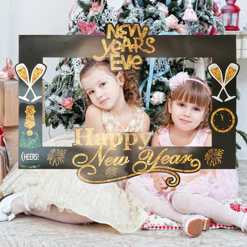 2022 Gelukkig Nieuwjaar Party Photo Booth Props Met Glazen Hoed Kroon Jaar Decor Kids Adult Funy Photobooth Props thuis Leveranties