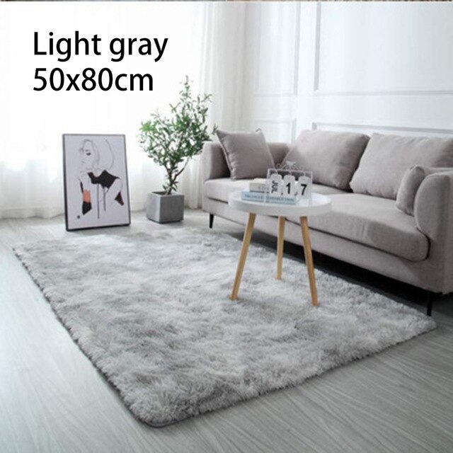 Thick Fluffy Carpet Room Plush Rug Children Bed Floor Decor Rugs Super Soft Plush Area Velvet Anti-slip Kids Play Mat 0.6-1.6m L: Light gray 50x80cm