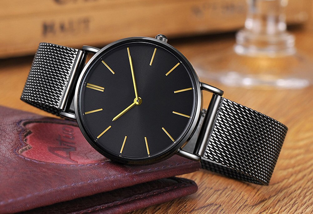 Gecontracteerd Delicatesse Mode Heren Horloges 1 Stuks Paar Stijlvolle Glas Staal Band Mesh Riem Eenvoud Quartz Horloge