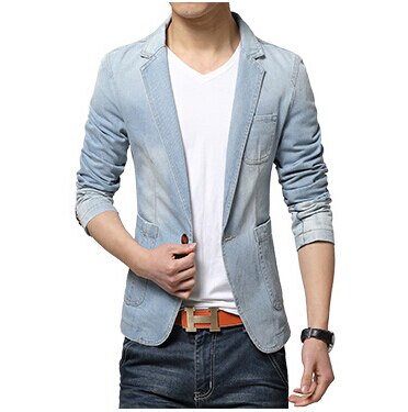 Jeansjackor kostym slim fit kavaj kostym, lätt tvättade jackor herr jeans kläder jeans kavaj herr ytterkappa: Ljus / L