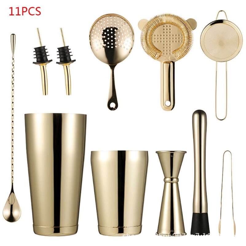 11pcs Stainless Steel Cocktail Shaker Bar Strainer Double Jigger Muddler Spoon M68E: 2