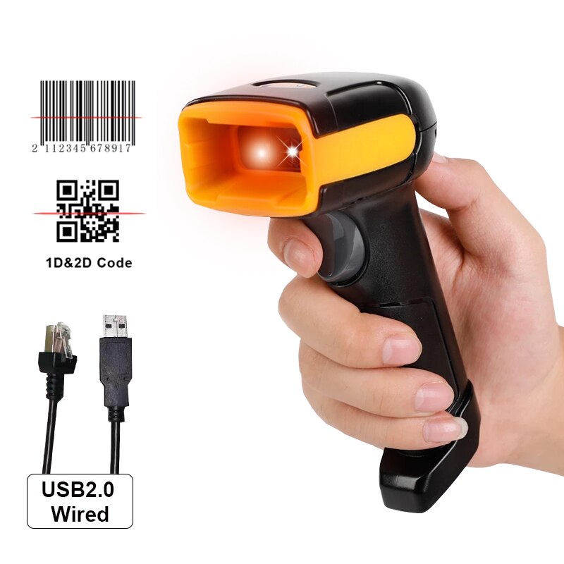 Portable Barcode Scanner CMOS Image QR Code Reader USB Handheld 1D & 2D Wired Bar Code Reader for POS Terminal and Inventory