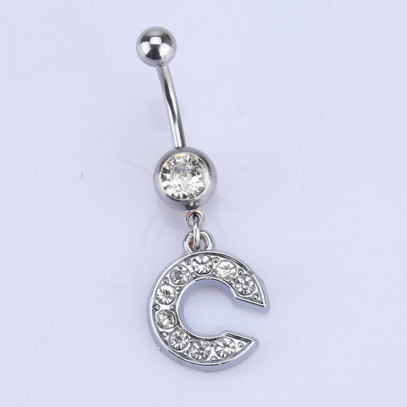 26 brief Een om M stijl Charmant Piercing Crystal Rhinestone Ingelegd Navel Navel Ring rvs sieraden: C