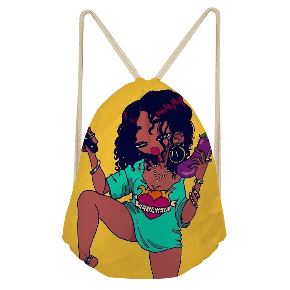 Sac à dos de voyage pliable pour femme africaine noire avec cordon de serrage, motif dessin animé rose, style afro, idéal pour ranger des objets de valeur: Cdzhl 891 z 3