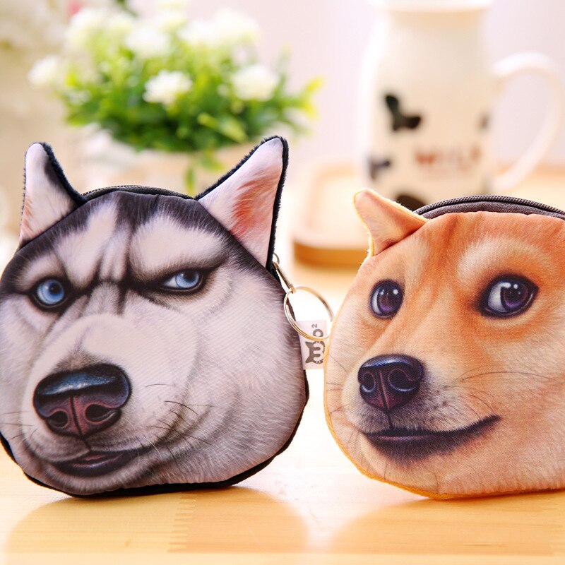 Carteira com zíper para cachorro, carteira fofa 3d com mudança de moeda bolsa de mão