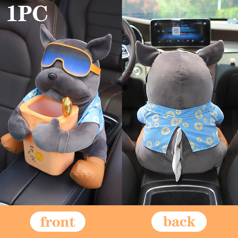 2 In 1 Auto Tissue Box Pop Cartoon Vuilnisbak Hond Aap Konijn Korte Pluche Auto Tissue Houder Auto Tissue box Auto Accessoires: Bruin
