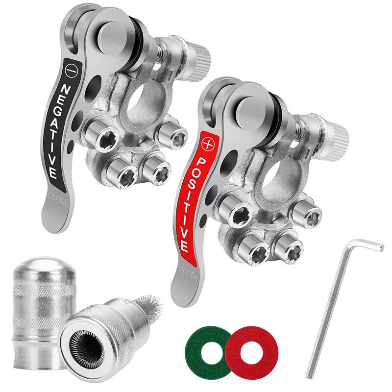 2 Pcs Car Battery Terminal Connector Wire Cable Clamp Quick Release Disconnect Shut-Off Connectors Car Auto Accessories 12V 24V