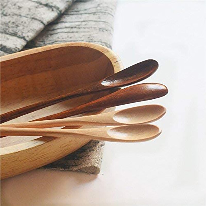 Natuurlijke lange steel houten menglepels koffie thee honing roerservies set  of 6
