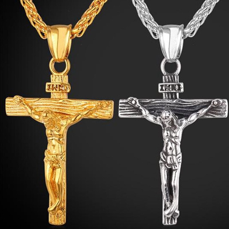 Religious Jesus Cross Necklace for Men Gold and cute Cross Pendent with Chain Necklace Jewelry for Men