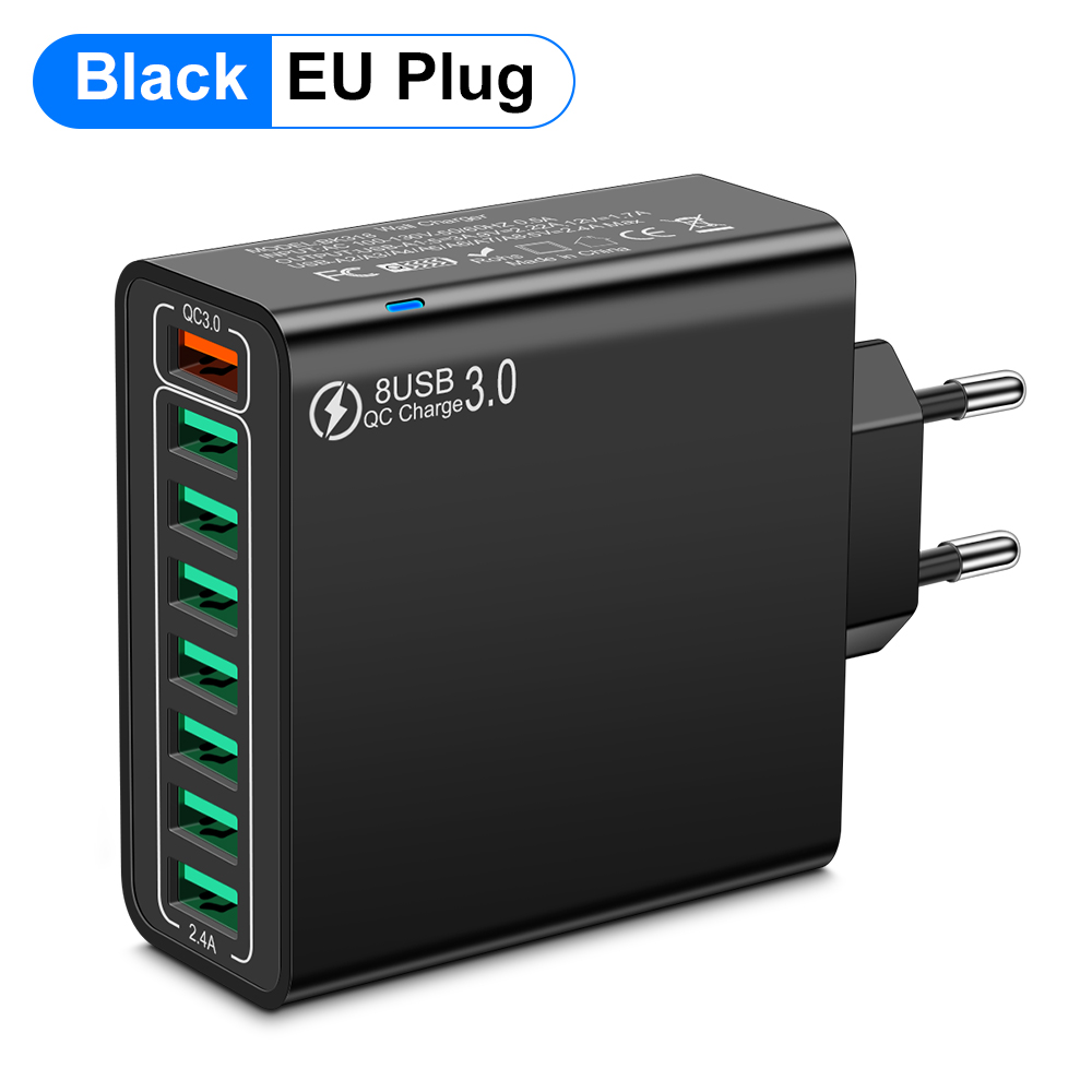 Total 100W 8 Ports charge rapide USB chargeur mural QC3.0 adaptateur de téléphone Portable Portable pour iPhone Huawei Samsung Xiaomi: EU