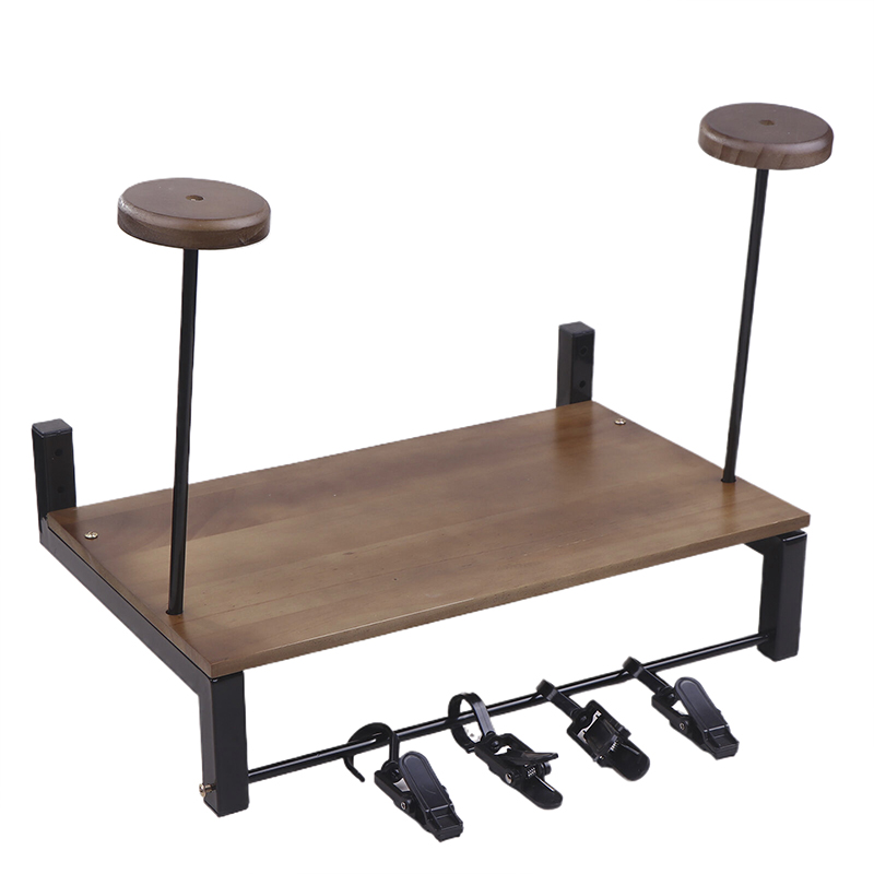 Wooden Motorcycle Helmet Rack With Shelf, Wall-Mounted Helmet Display Stand Compatible With Helmets - Holds 2 Helmets