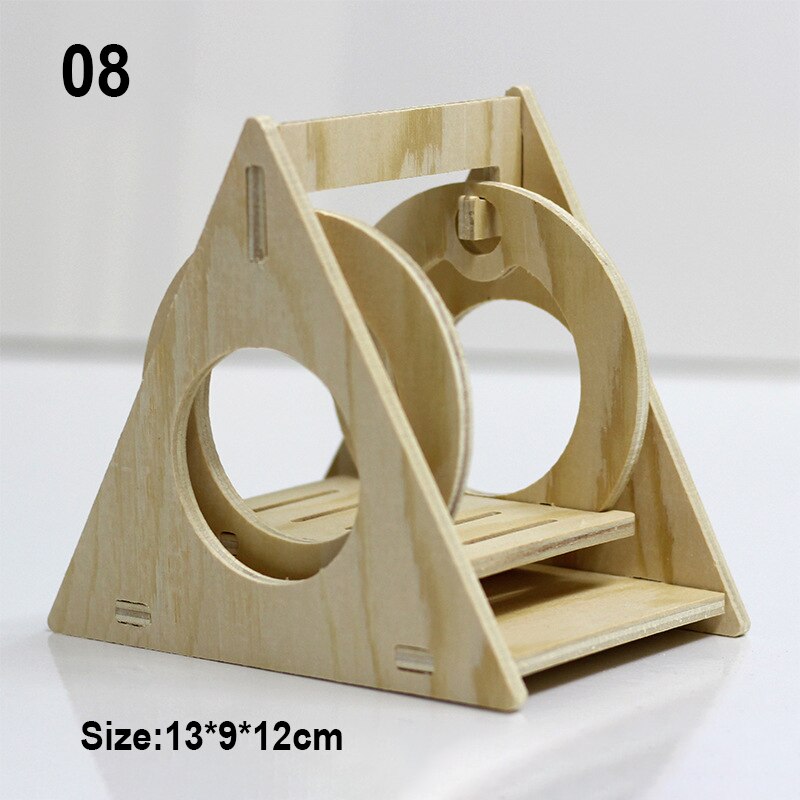 Muebles de juguete de madera para hámster, casa pequeña, columpio, rueda para correr, nido de madera, jaula, suministros: 08
