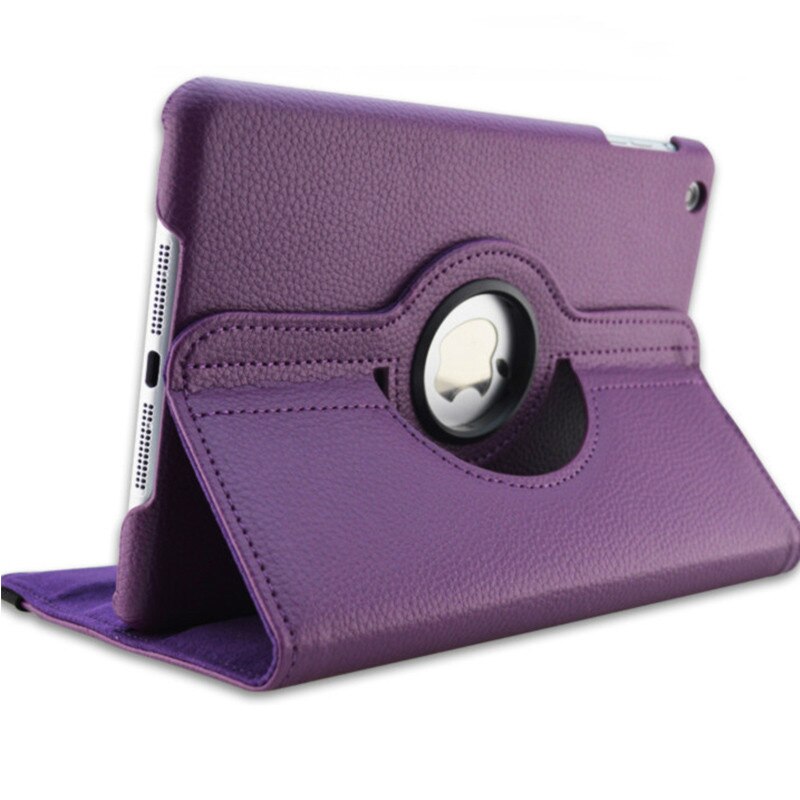 360 grados Funda con soporte abatible para ipad mini 1 2 3 Funda de cuero PU cubierta plegable inteligente para Funda iPad Mini caso cubierta de dormir/despertar: Púrpura